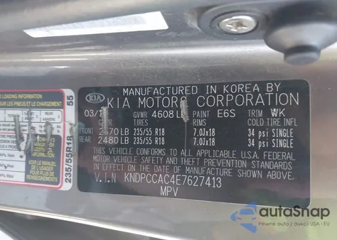 2014 Kia Sportage Ex z USA, uszkodzony, nr VIN KNDPCCAC4E7627413